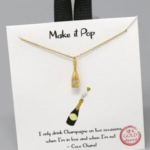 Make It Pop Champagne Bottle Pave Pendant Dainty 18K Gold Dipped Party Necklace